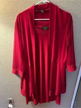 R&M Richards Vibrant Red Two-Piece Lounge Cardigan Set